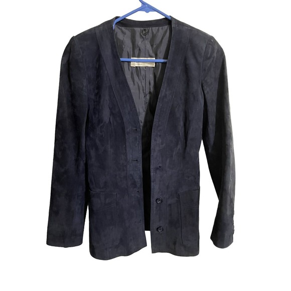 Furs-Ettex Jackets & Blazers - Vintage Furs-Ettex Made In Paris France Bohemian‎ Navy Suede Blazer Size Small